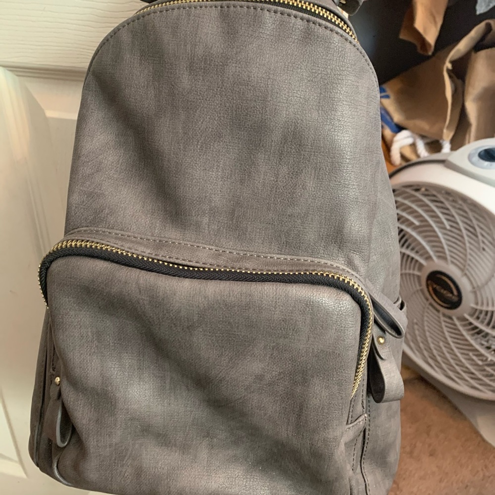 Gray Vegan Leather Backpack